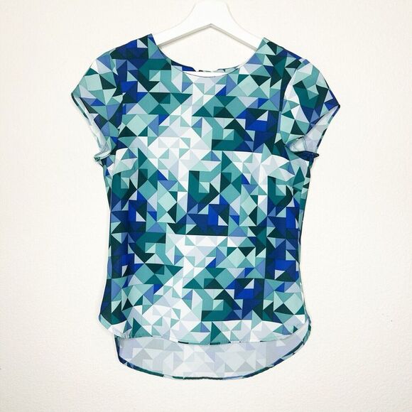 H&M Blue and Green Geometric Blouse 4 - Picture 1 of 7